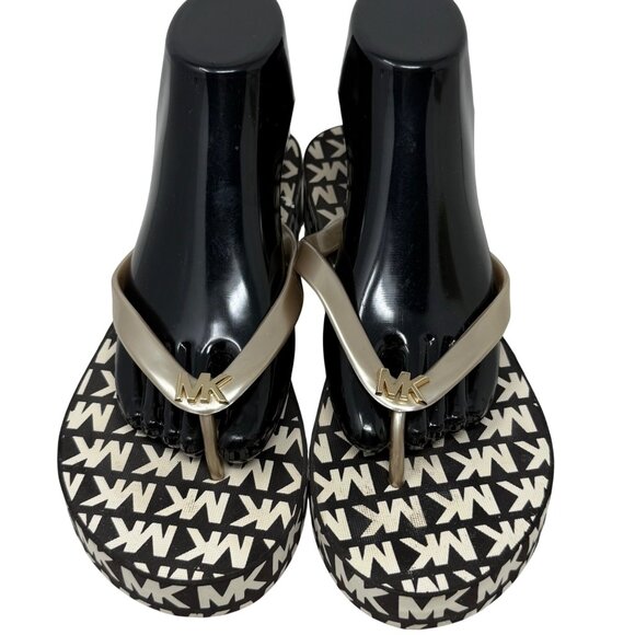 Michael Kors Bedford Glam Womens Flip-Flops Sandals Brown Logo Wedge Jelly 10 - Picture 7 of 13